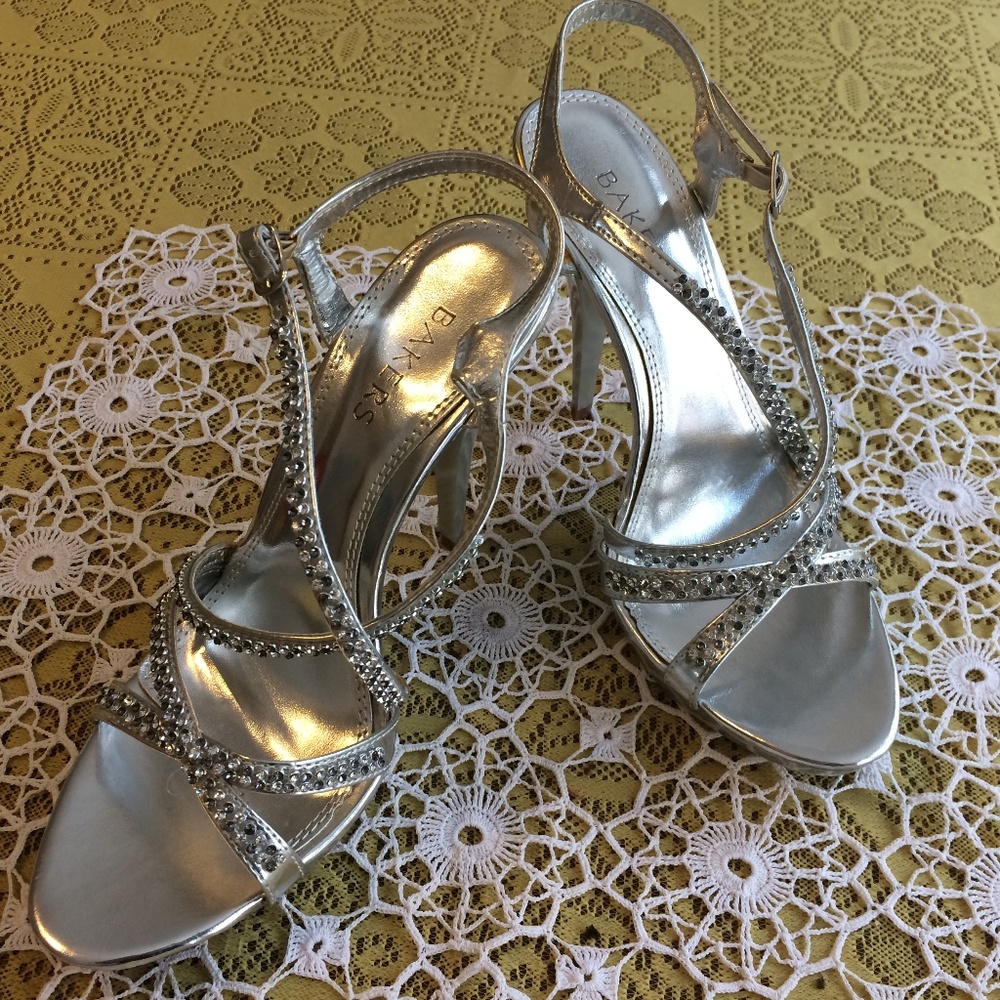 Silver heels, with faux marcasites and diamonds